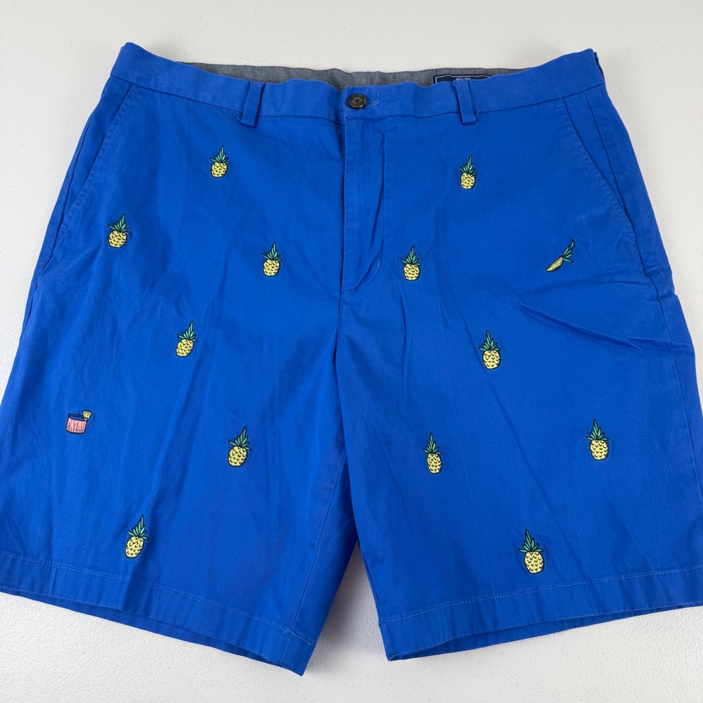 Vineyard Vines Mens 38 Blue Pineapple‎ Embroidered Breaker Shorts Cotton Stretch